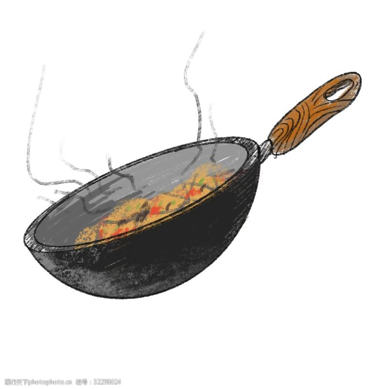 卡通厨房用具卡通手绘烧菜大铁锅炒锅