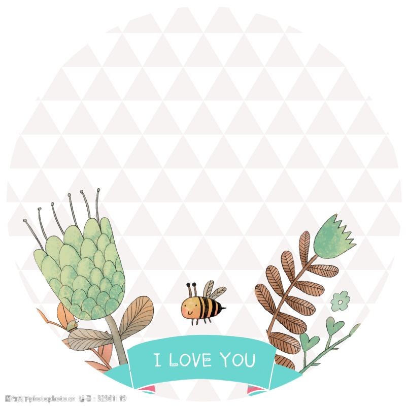 蜜蜂主题浪漫情人节圆形主题边框