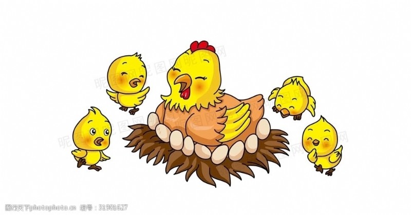 手绘鸡蛋仔原创动物卡通系列母鸡和小鸡