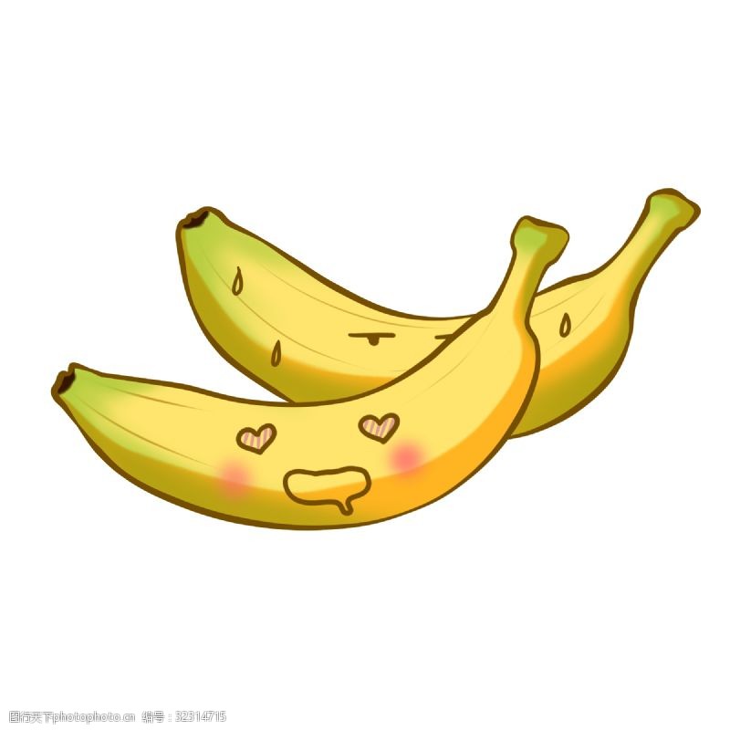 两只手手绘两只表情的水果香蕉