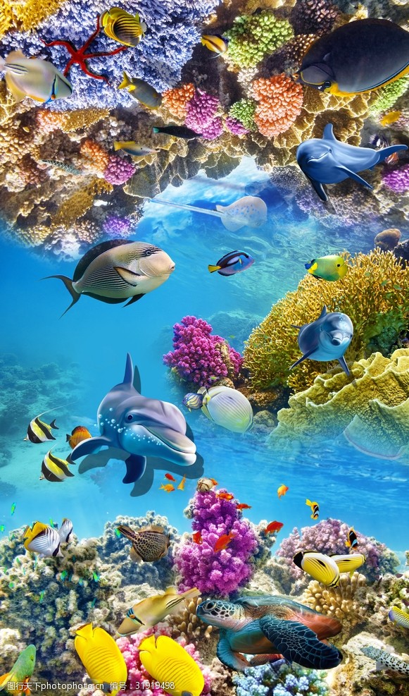 3d海豚高清美丽海底世界海豚3D地板立