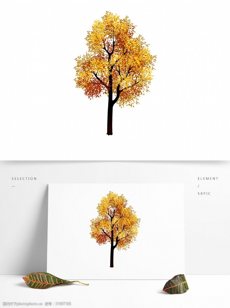 落叶清新水彩秋季树木卡通透明素材