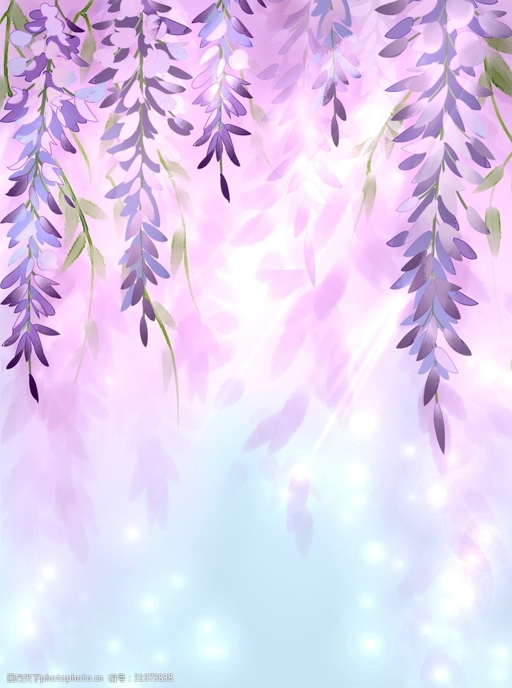 紫色花朵藤水彩背景