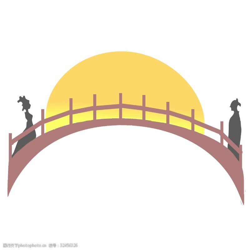 月亮分割线桥梁人物分割线插画