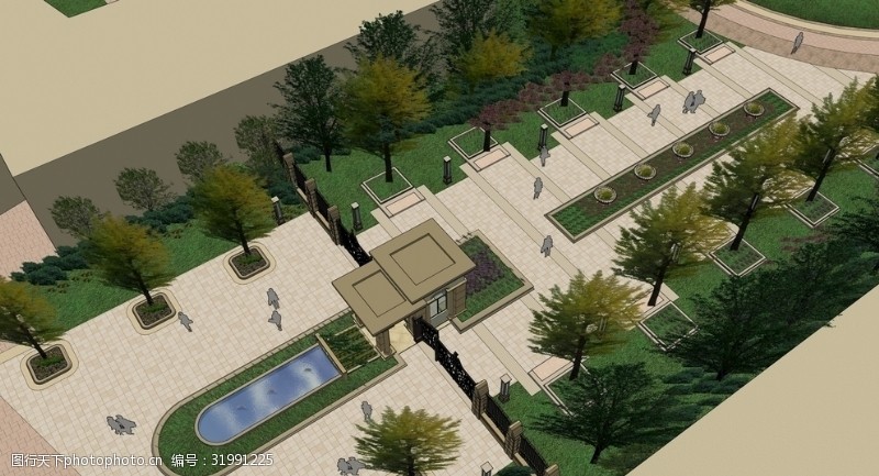 欧式喷泉效果图小区入口景观