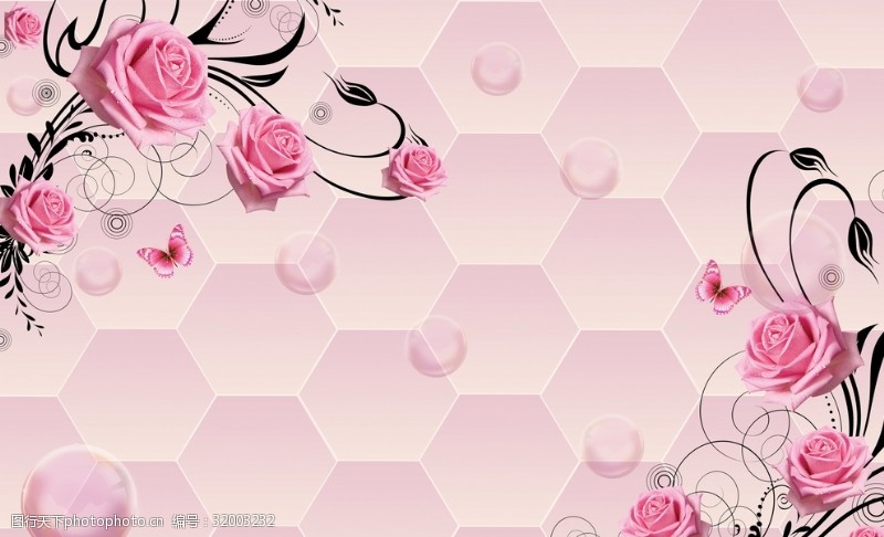 气泡粉玫瑰花藤蜂窝背景立体背景墙