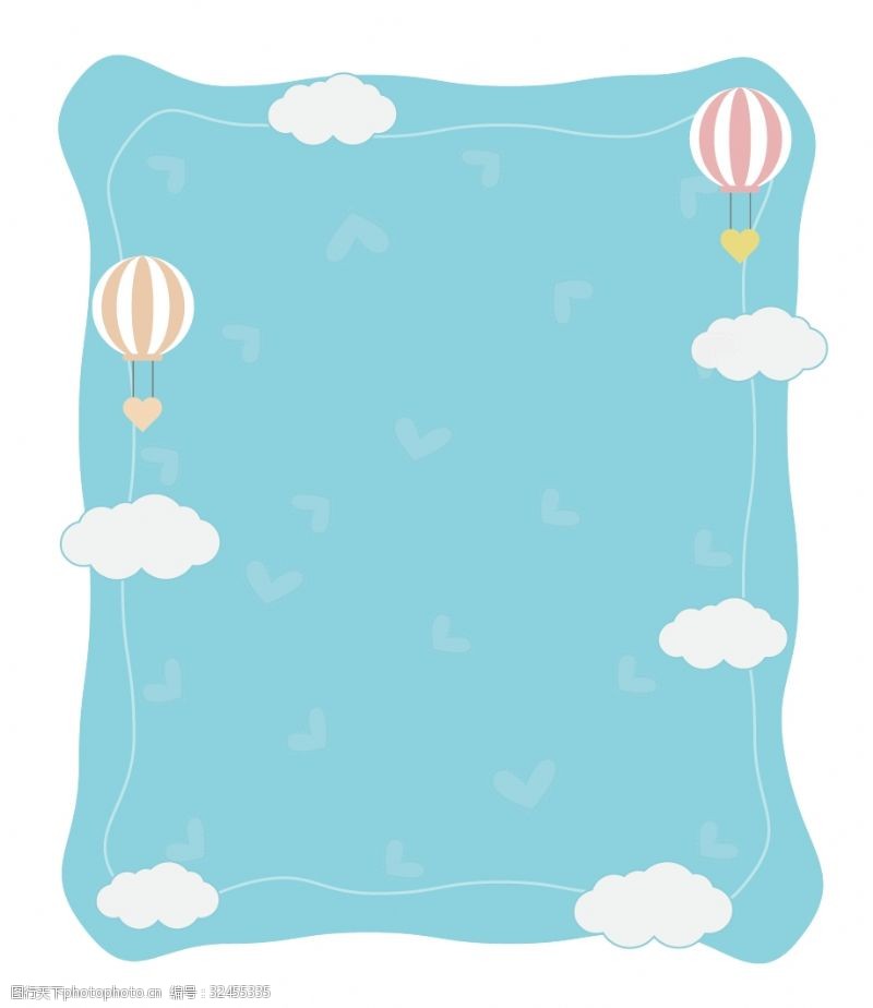 蓝天白云可爱热气球矢量免抠边框素材