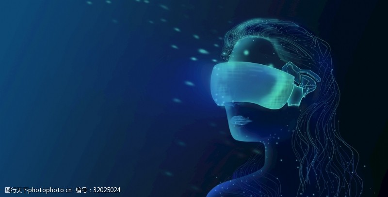 现代蓝色背景VR世界现实与虚拟科技