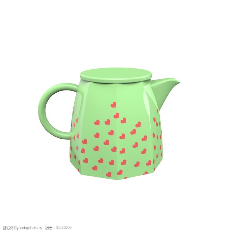 水泡八边形浅绿色爱心杯茶壶