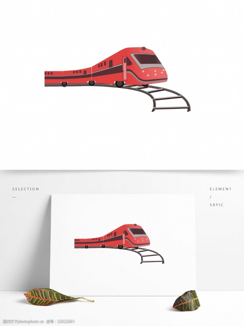 免扣元素可爱手绘红色火车透明素材