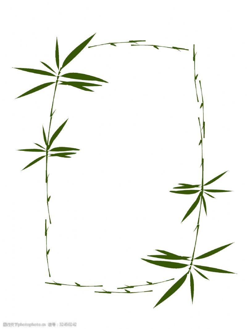 彩绘绿色树叶绿色春天竹叶手绘边框