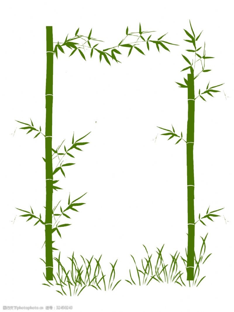 彩绘绿色树叶绿色春天竹叶手绘边框