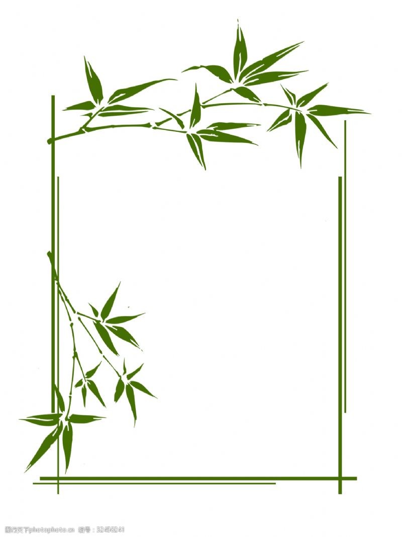 彩绘绿色树叶绿色竹叶手绘边框