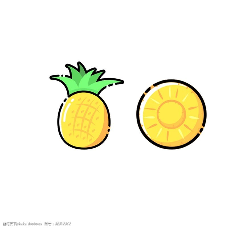 手绘黄色菠萝插画