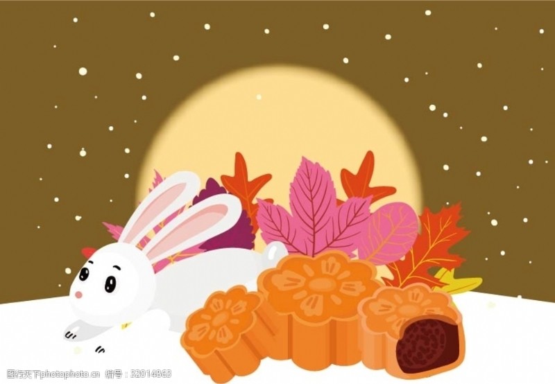 茶叶海报下雪中秋月饼兔子