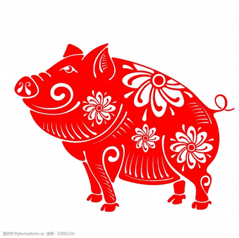 共享猪年新年猪年剪纸矢量图案