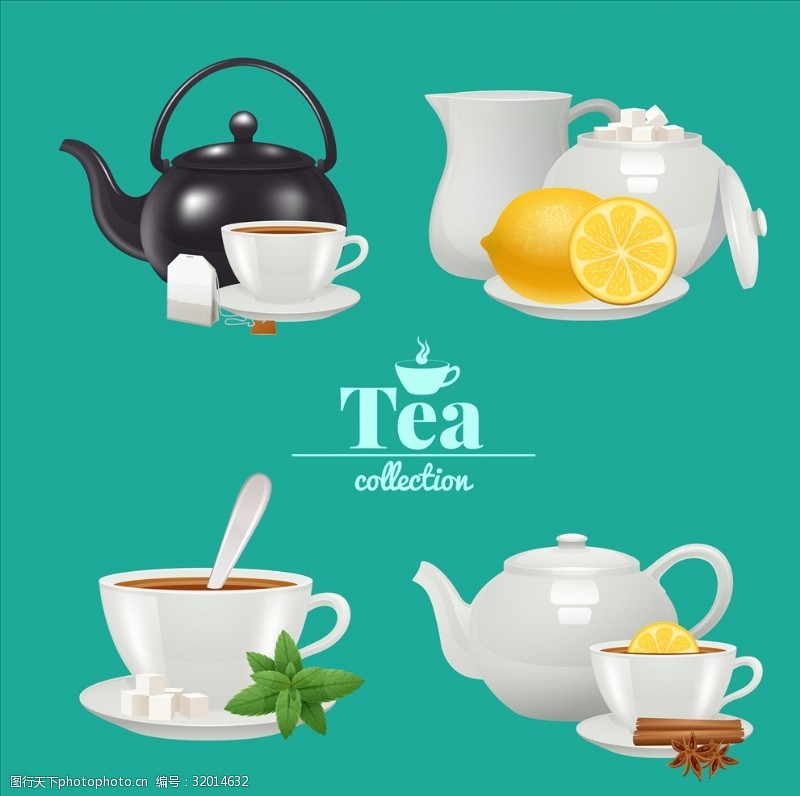 创意柠檬广告茶壶茶杯矢量创意素材