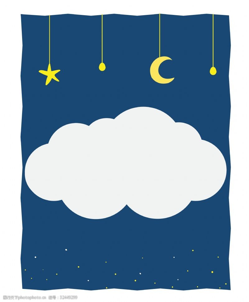 儿童卡通风格可爱夜空里的小白云创意矢量免抠边框