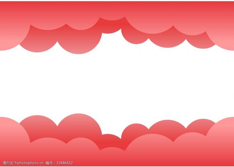 上海通用红色对称云朵剪纸边框