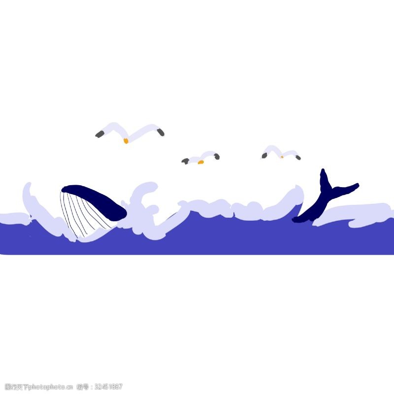 可爱分割线鲸鱼海浪分割线插画