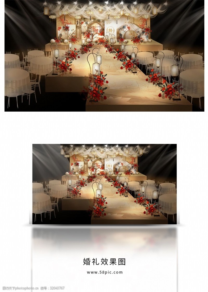 新中式路引新中式婚礼主舞台效果图