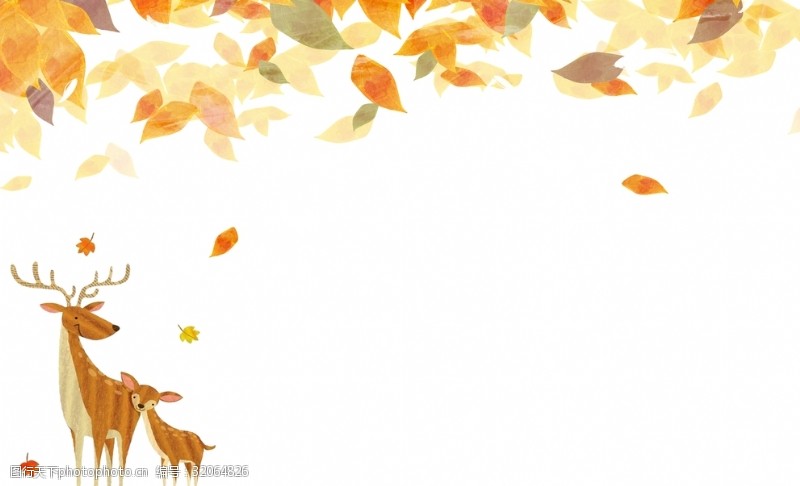 落叶时尚卡通秋天多彩树叶