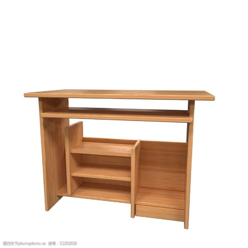 屉桌3D写实木质电脑桌