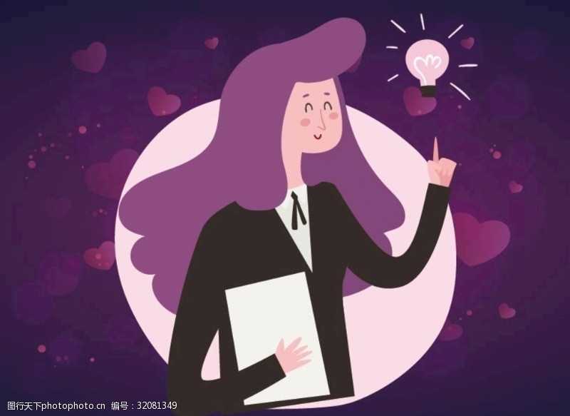 电灯泡创意图紫色长发商务女子