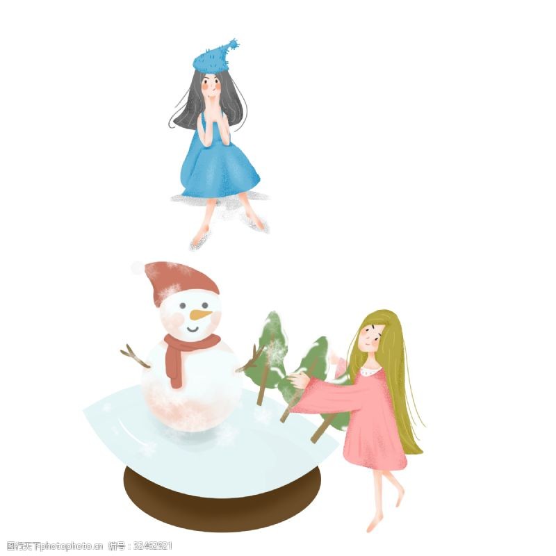 上海通用简约坐在水晶球上的女孩插画海报免抠元素