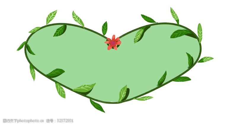 心形树叶绿色心形边框装饰