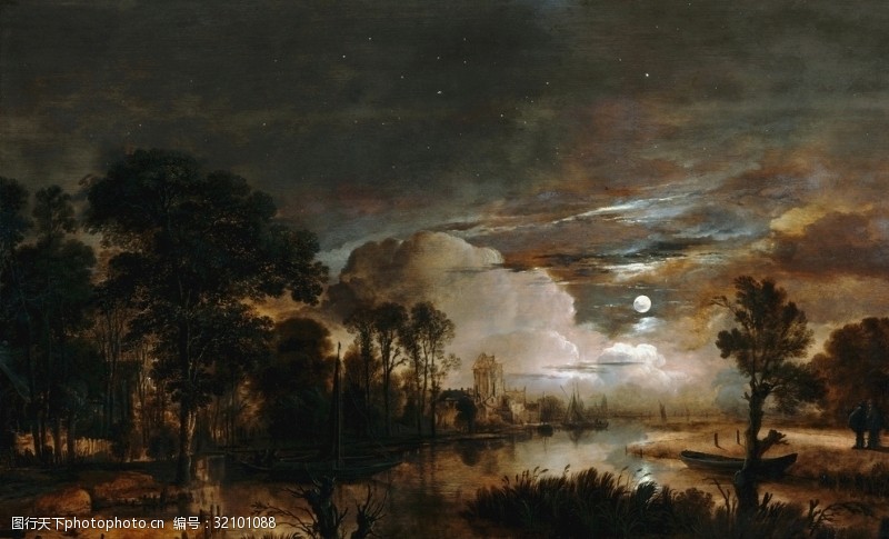 范德法特月光下的风景油画范德内尔