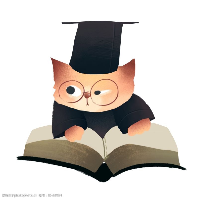 看图正在看书的猫咪可爱插画png
