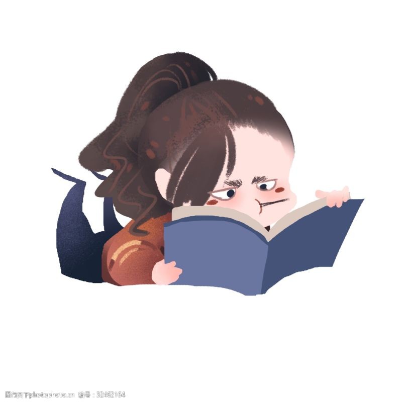 内在可爱正在看书的女孩可爱插画风png