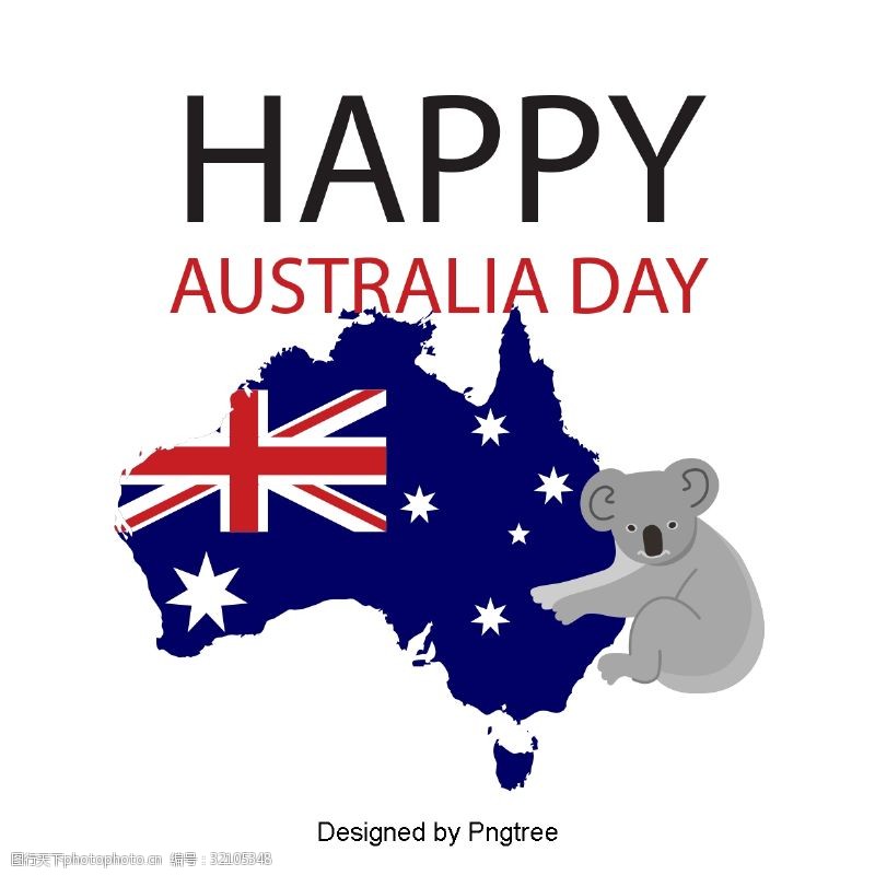 澳大利亚国旗澳大利亚考拉爱心蓝色红色星星国旗旗帜地图字体设计