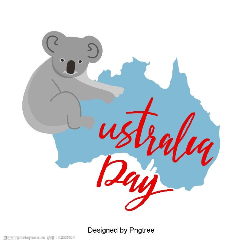 澳大利亚国旗澳大利亚蓝色红色地图袋鼠考拉爱心爱国字体设计
