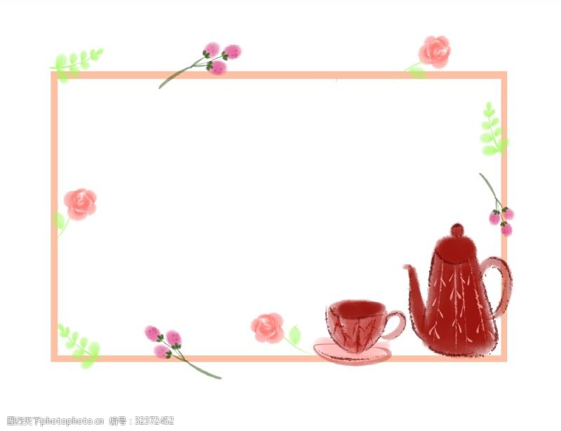红茶茶壶的春天装饰框