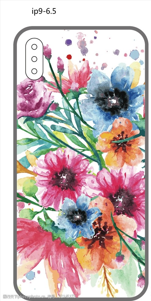 韩国矢量时尚图案创意手机壳水彩花纹彩绘图案