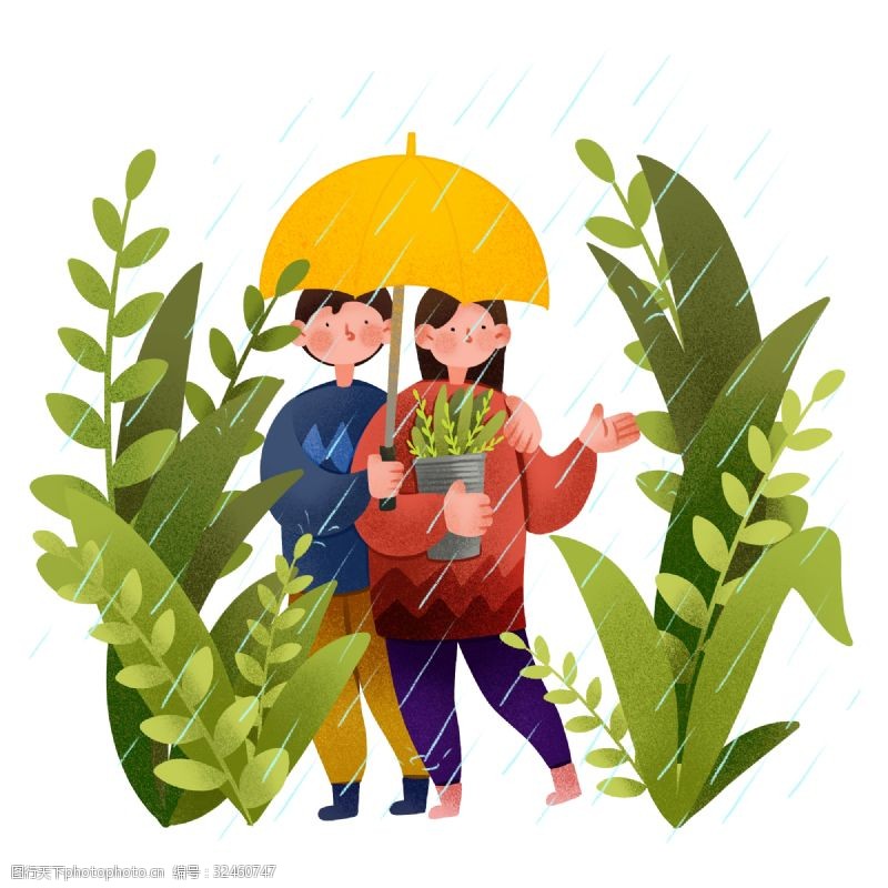 打伞人谷雨打伞的情侣插画