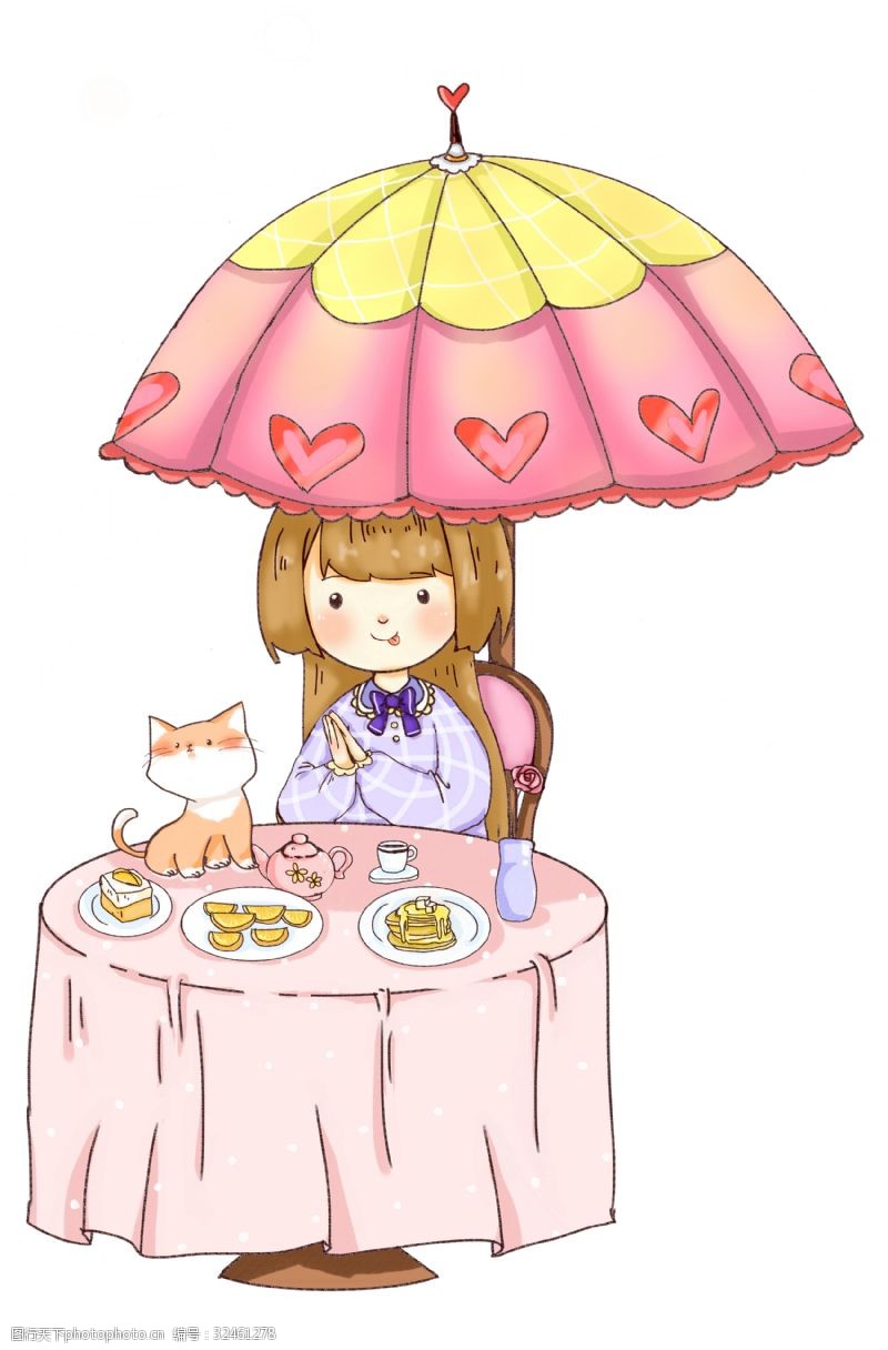 粉红女孩喝下午茶的小女孩