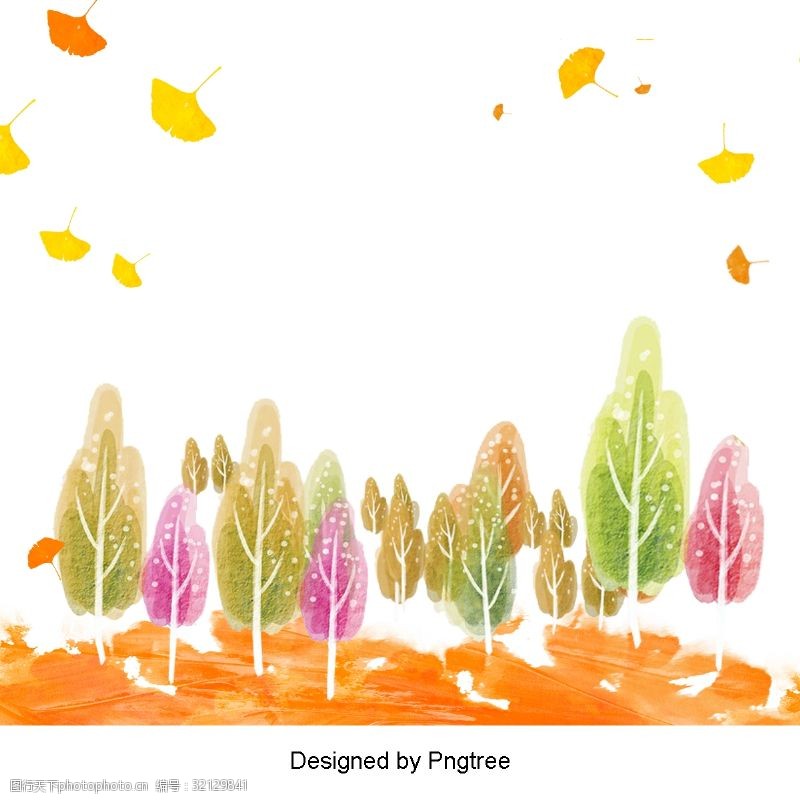 水彩画的秋叶美丽的卡通可爱的手绘水彩画漂浮的秋叶树