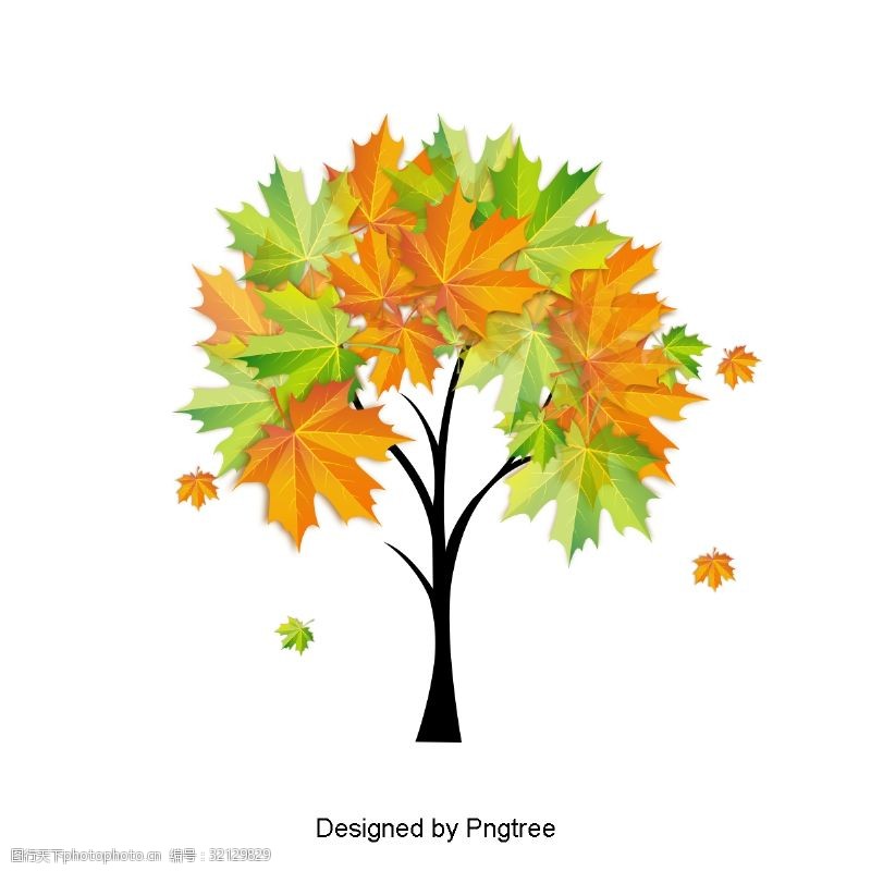 彩绘绿色树叶美丽卡通可爱手绘水彩飘零秋叶