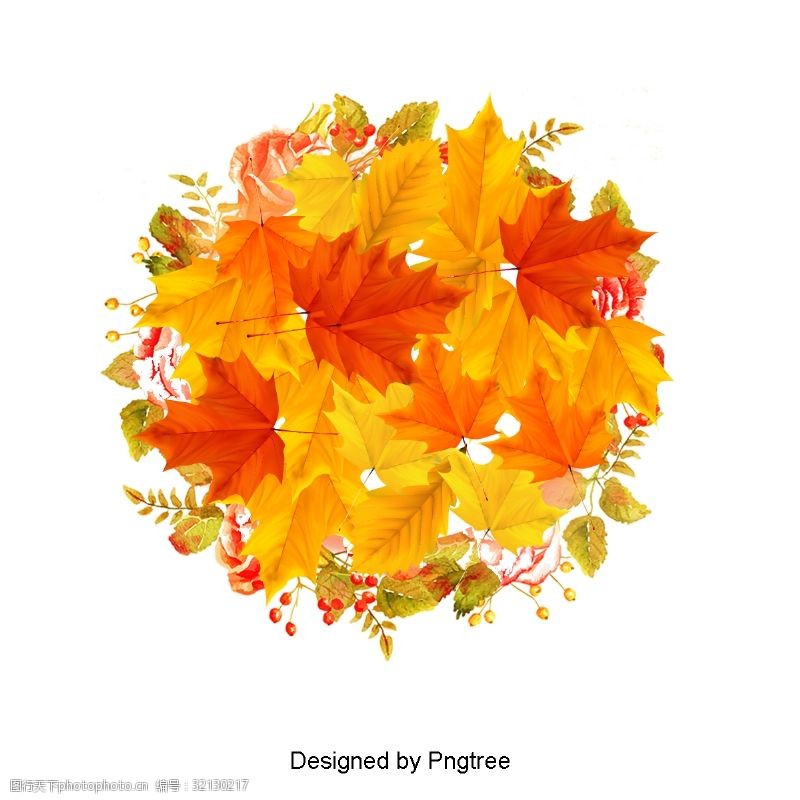 黄色橙色背景由许多枫叶组成的圆形花背景材料
