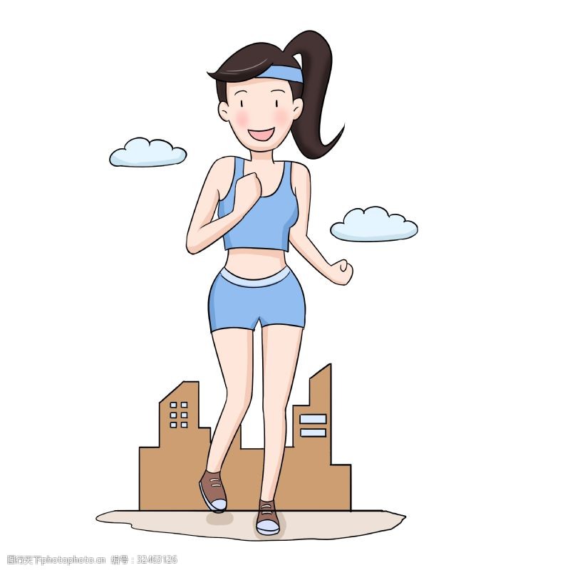 跑步的美女健身的女孩手绘插画