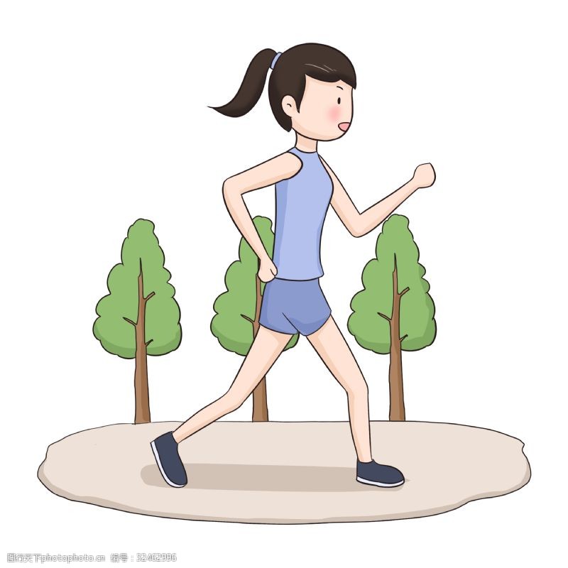 跑步的美女健身运动的女孩手绘插画