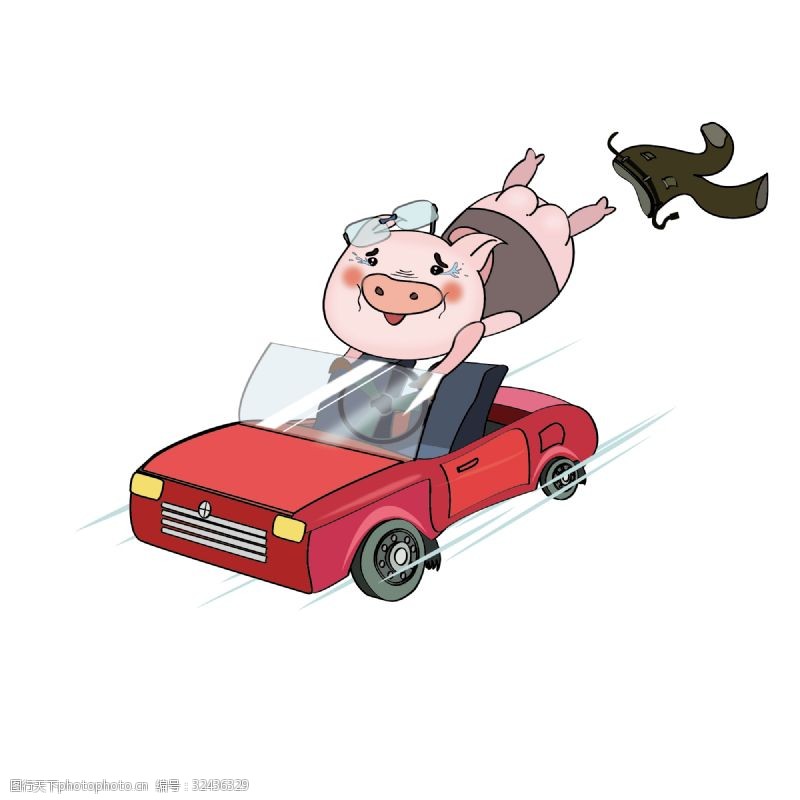 驾驶镜交通主题猪猪开汽车卡通手绘