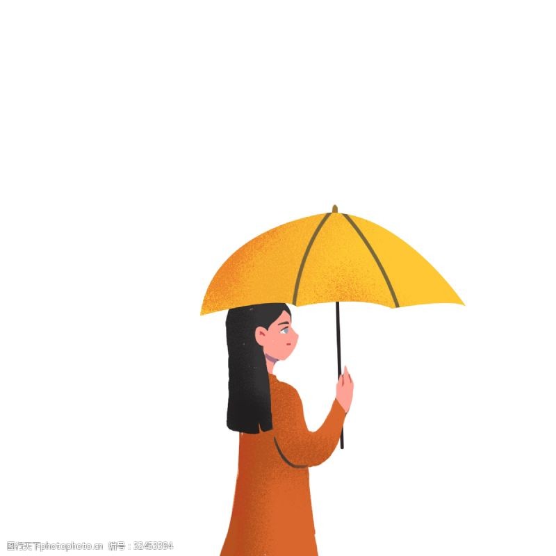 打伞人卡通小女孩打着伞免抠图