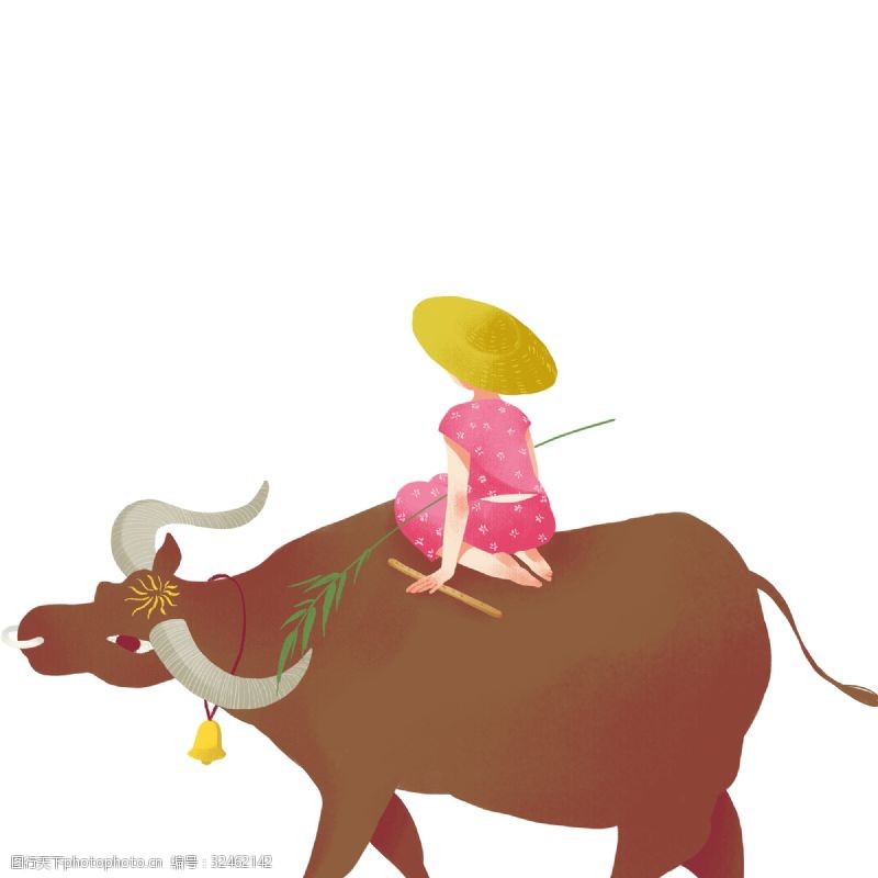 骑马插画女孩骑着牛免抠图