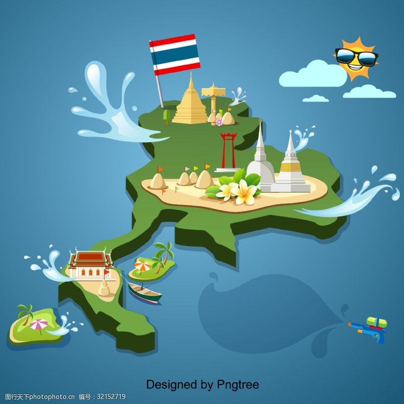泰国国旗泰国旅游景点地图