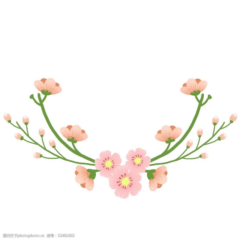 树叶心形樱花装饰花环免抠PNG素材