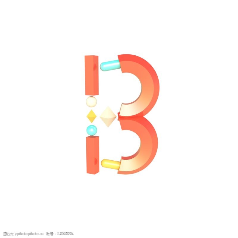 立体字母C4D立体创意几何拼接字母B